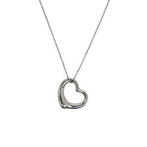 Tiffany & Co. Elsa Peretti 22mm Platinum Open Heart Pendant, 7 Diamond 16'' necklace 10.5 G