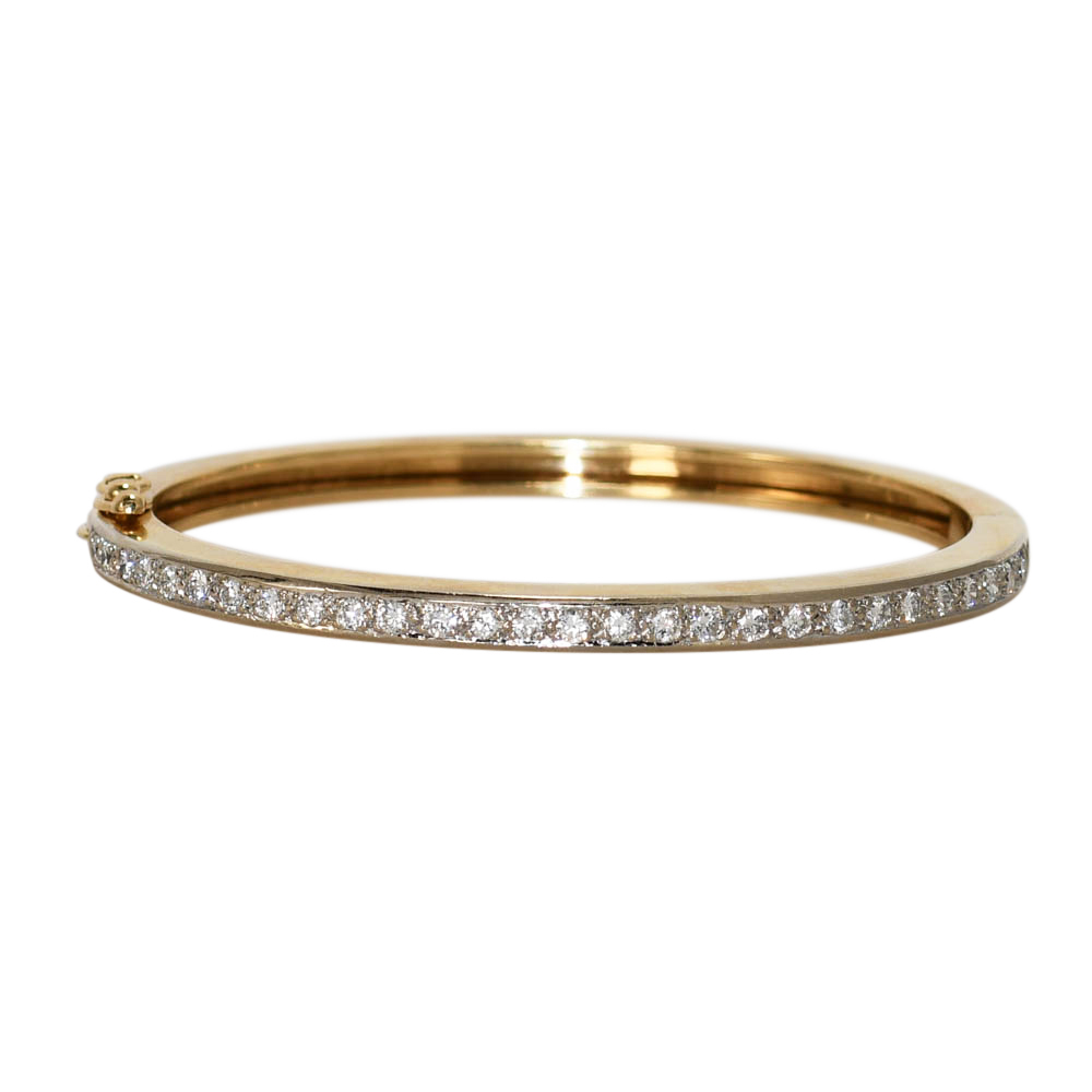 14K Yellow Gold Diamond Bangle Bracelet, 1.50tdw, 27.7g