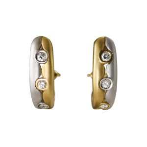14k Two-Tone 3-stone Diamond Hoop Earrings 0.60ctw