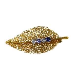 18K Yellow Gold Designer Leaf Pin by BREV, 6.6g