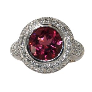 18K White Gold Rubellite Diamond Ring, 3.75 ct, 14.6 gr