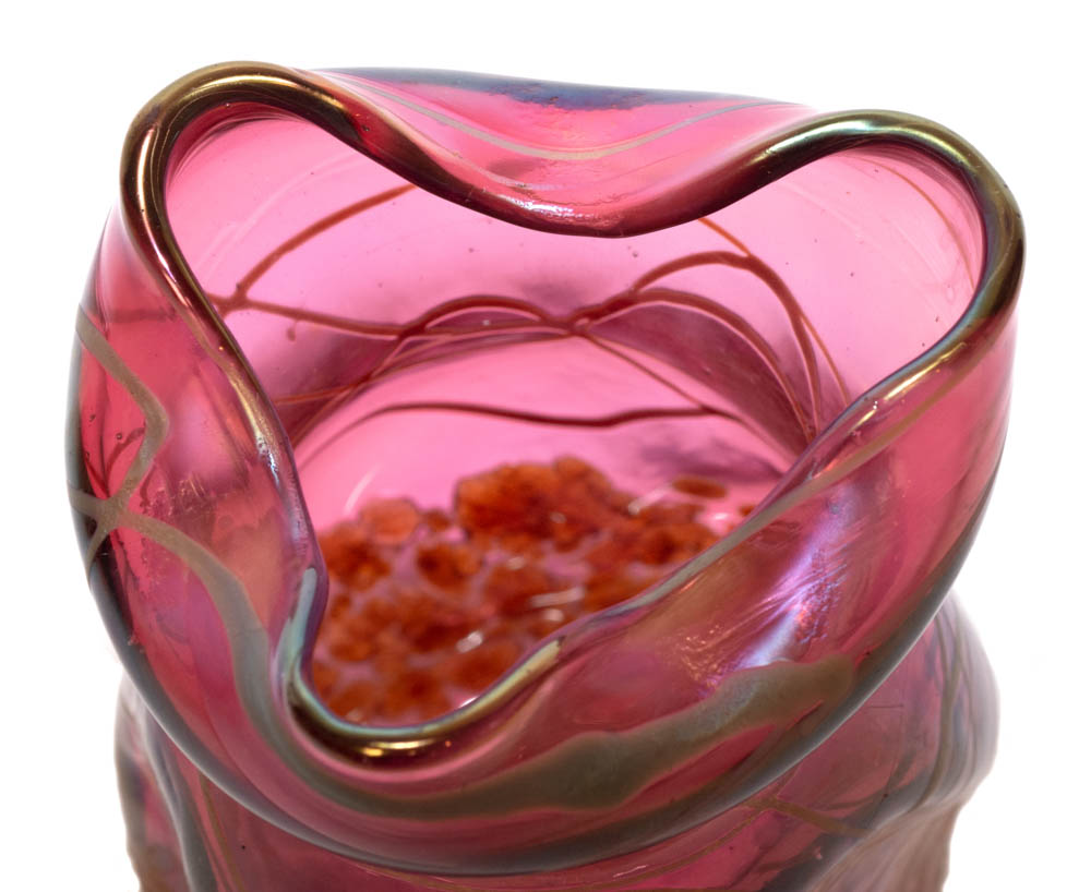 Loetz-Style Oil-Spot Red Small Glass Vase - Image 2