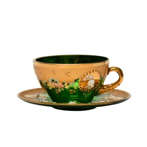 Antique Moser Green Glass Teacup & Saucer