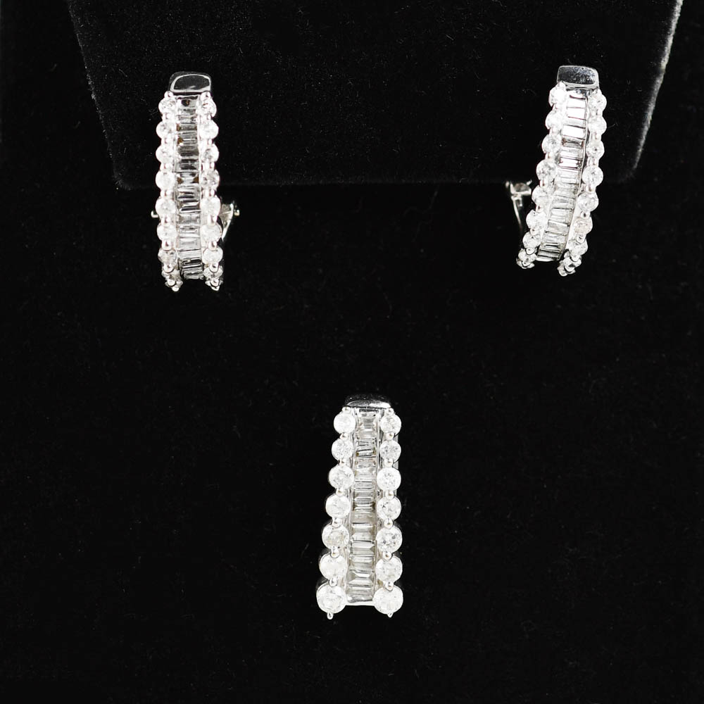 14K White Gold Diamond Earrings & Pendant 1.50tdw, 6g - Image 3