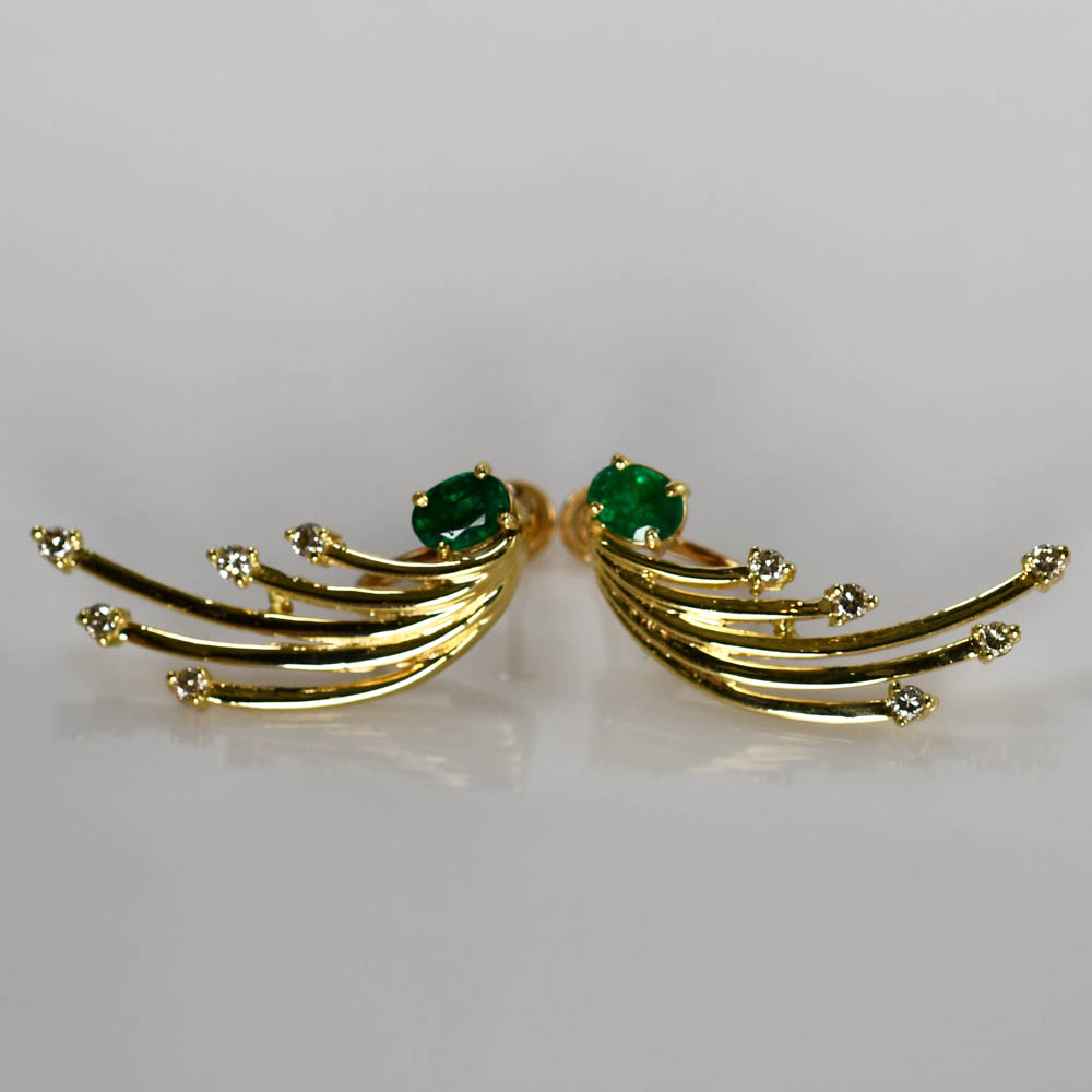 14K Yellow Gold Emerald an Diamond Earrings, 6.3g - Image 3
