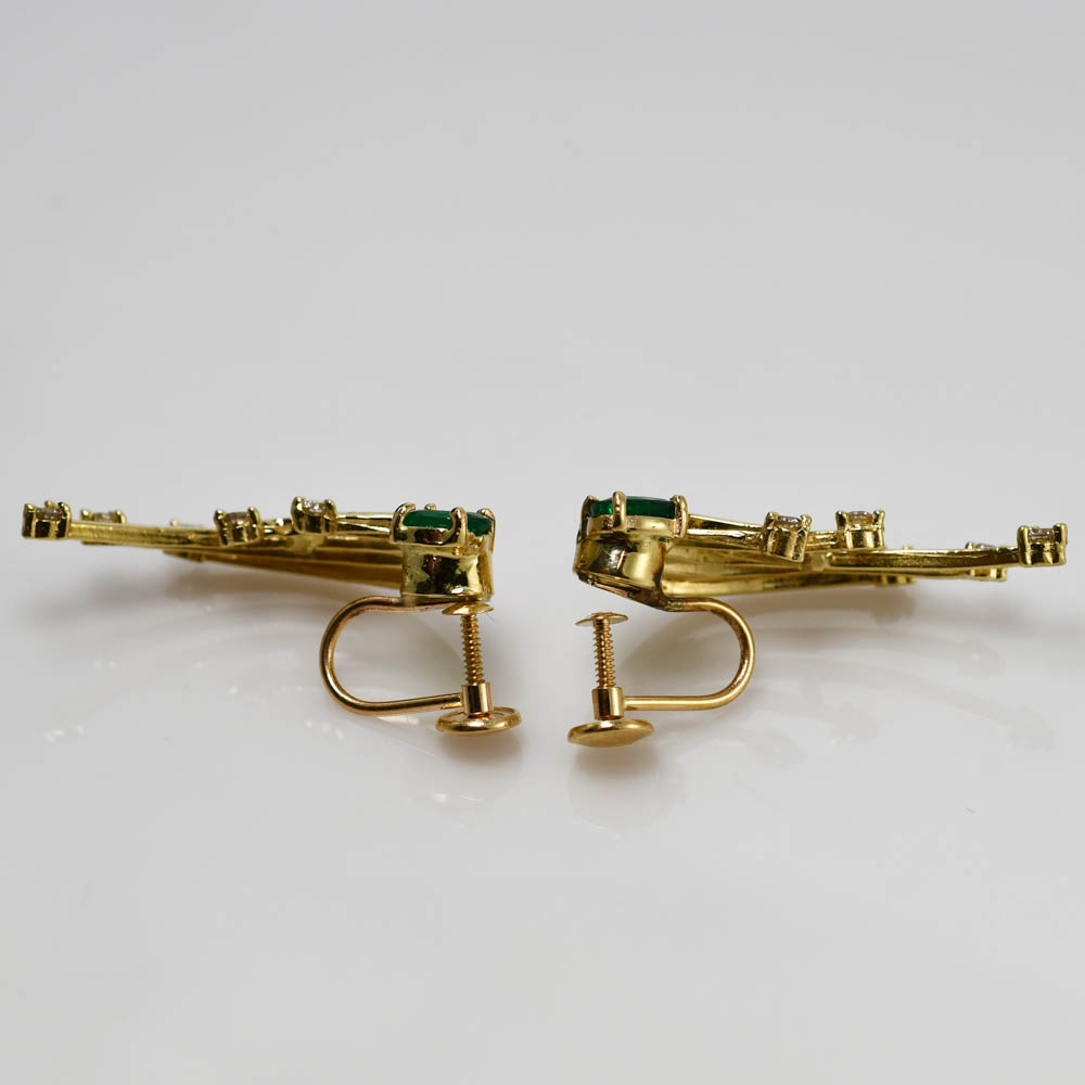 14K Yellow Gold Emerald an Diamond Earrings, 6.3g - Image 2