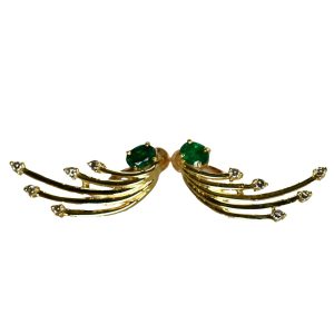 14K Yellow Gold Emerald an Diamond Earrings, 6.3g