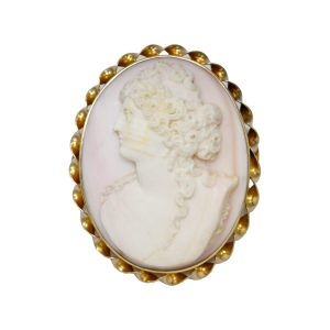 12K Yellow Gold Bezel Large Antique Carved Cameo Shell Brooch - 34.4 grams
