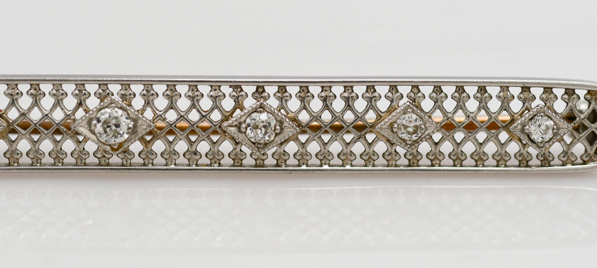 Antique Art Deco Platinum & Diamond Brooch 18K Yellow Gold Pin - Image 8