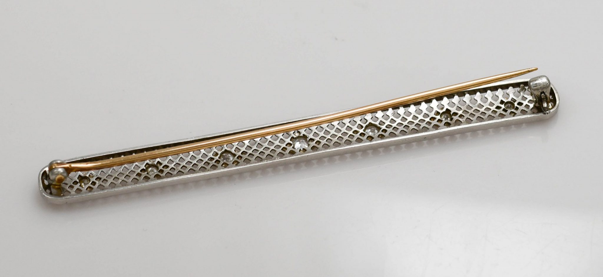 Antique Art Deco Platinum & Diamond Brooch 18K Yellow Gold Pin - Image 7