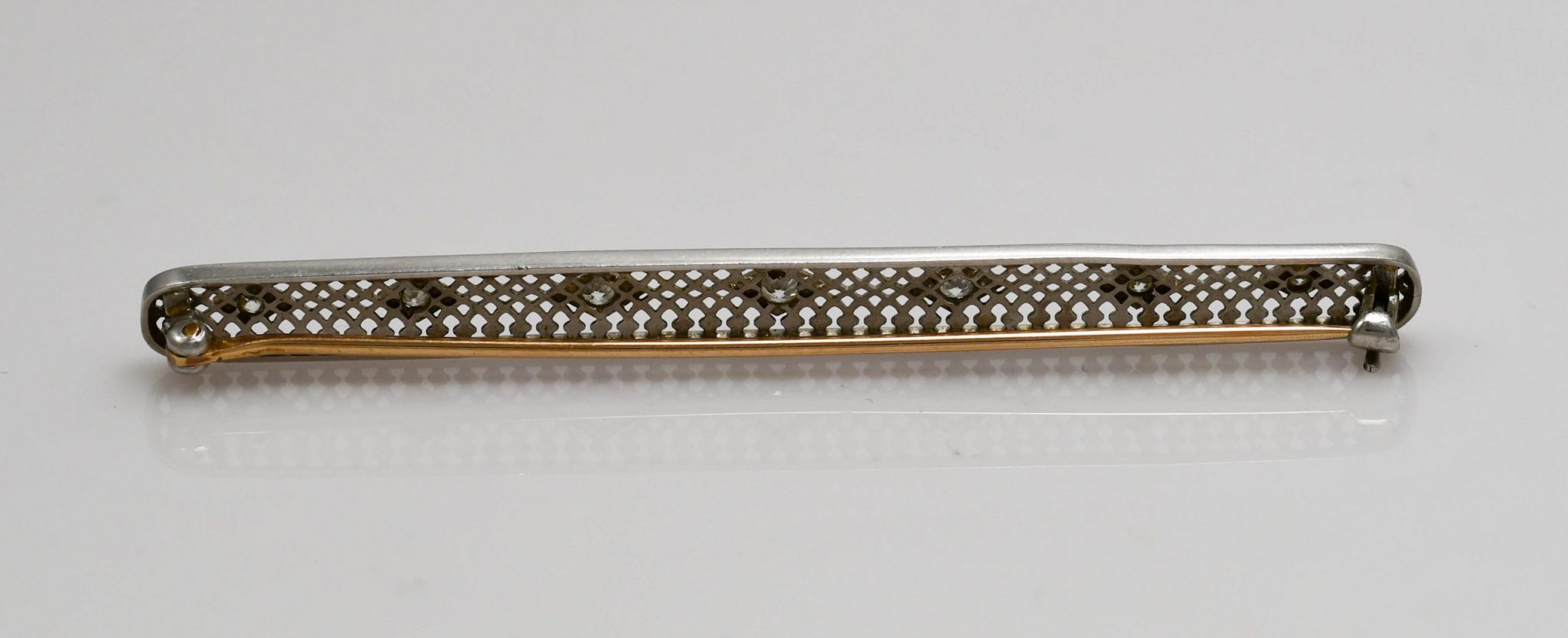 Antique Art Deco Platinum & Diamond Brooch 18K Yellow Gold Pin - Image 5