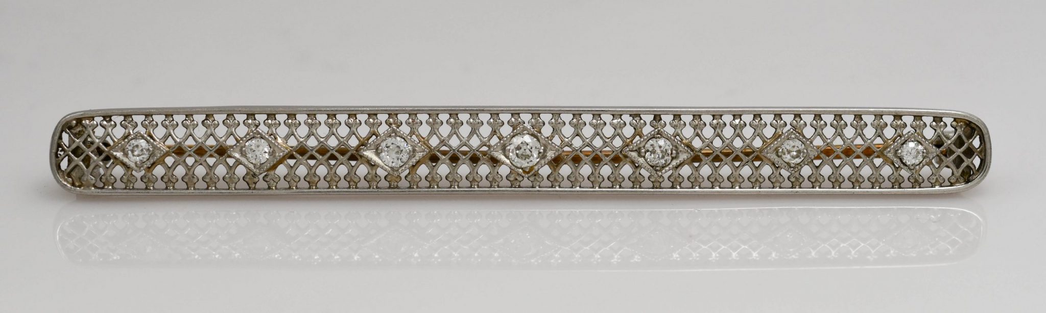 Antique Art Deco Platinum & Diamond Brooch 18K Yellow Gold Pin - Image 2