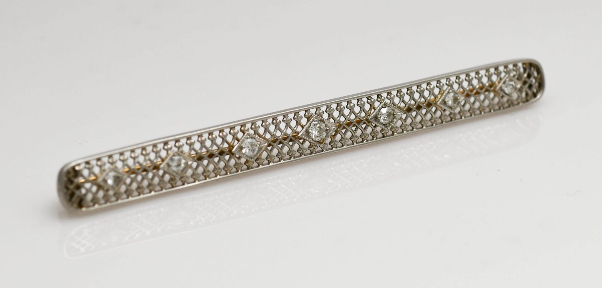 Antique Art Deco Platinum & Diamond Brooch 18K Yellow Gold Pin - Image 3