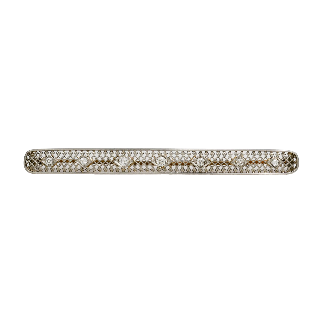 Antique Art Deco Platinum & Diamond Brooch 18K Yellow Gold Pin
