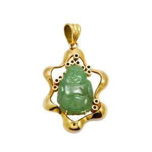 14k Yellow Gold Jade Buddha Pendant