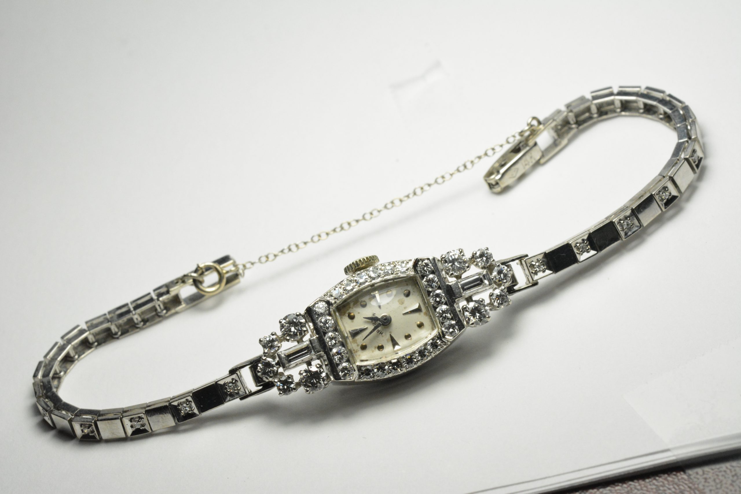 Vintage Hamilton Platinum Gold Diamond Wristwatch Tangible