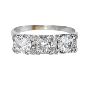 Vintage Three-Stone Diamond Ring in 14K White Gold