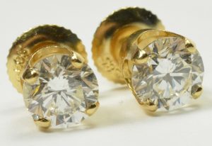14k Yellow Gold Diamond Stud Earrings Round Brilliant 1.30ct G Color SI Clarity