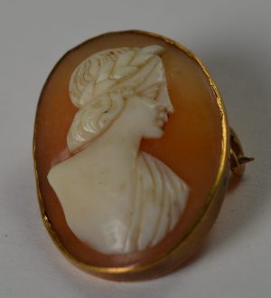 10k Yellow Gold Small Cameo Pendant Shell Carved Pin Brooch Antique