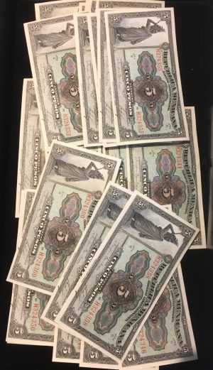 Lot of (27) 1921 Uncirculated Cinco Peso Notes Republica Mexicana