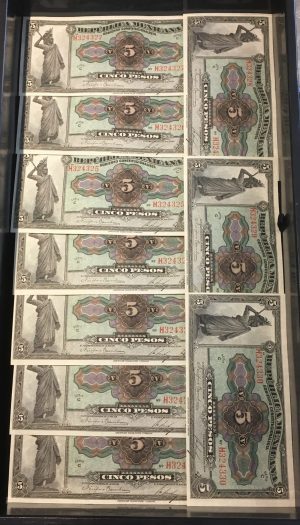 Lot of (10) 1915 Consecutive Choice to GEM Crisp UNC Cinco Peso Republica Mexicana