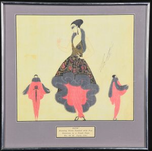 Robe de Sairee Avec Renard Gouache by Erte Framed 1921 ORIGINAL