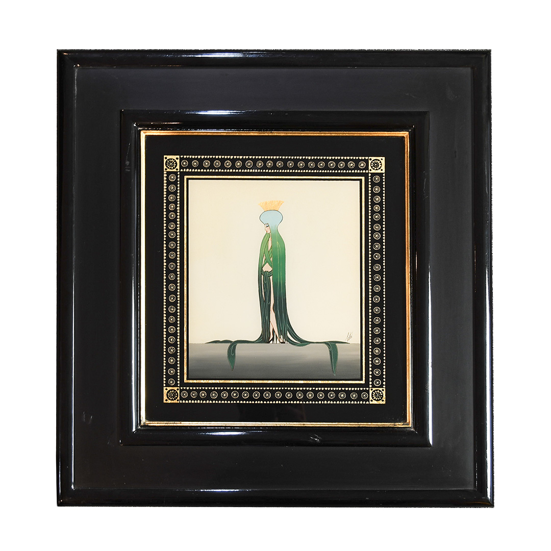 Opera Gouache by Erte, Framed Paper 24k Gold Leaf Borders Framed