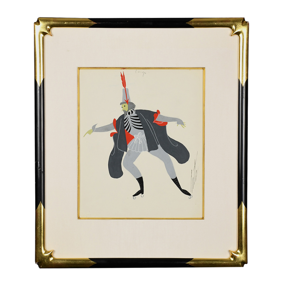 Iago Framed Gouache by Erte, Original Art Deco Gouache on Paper Framed