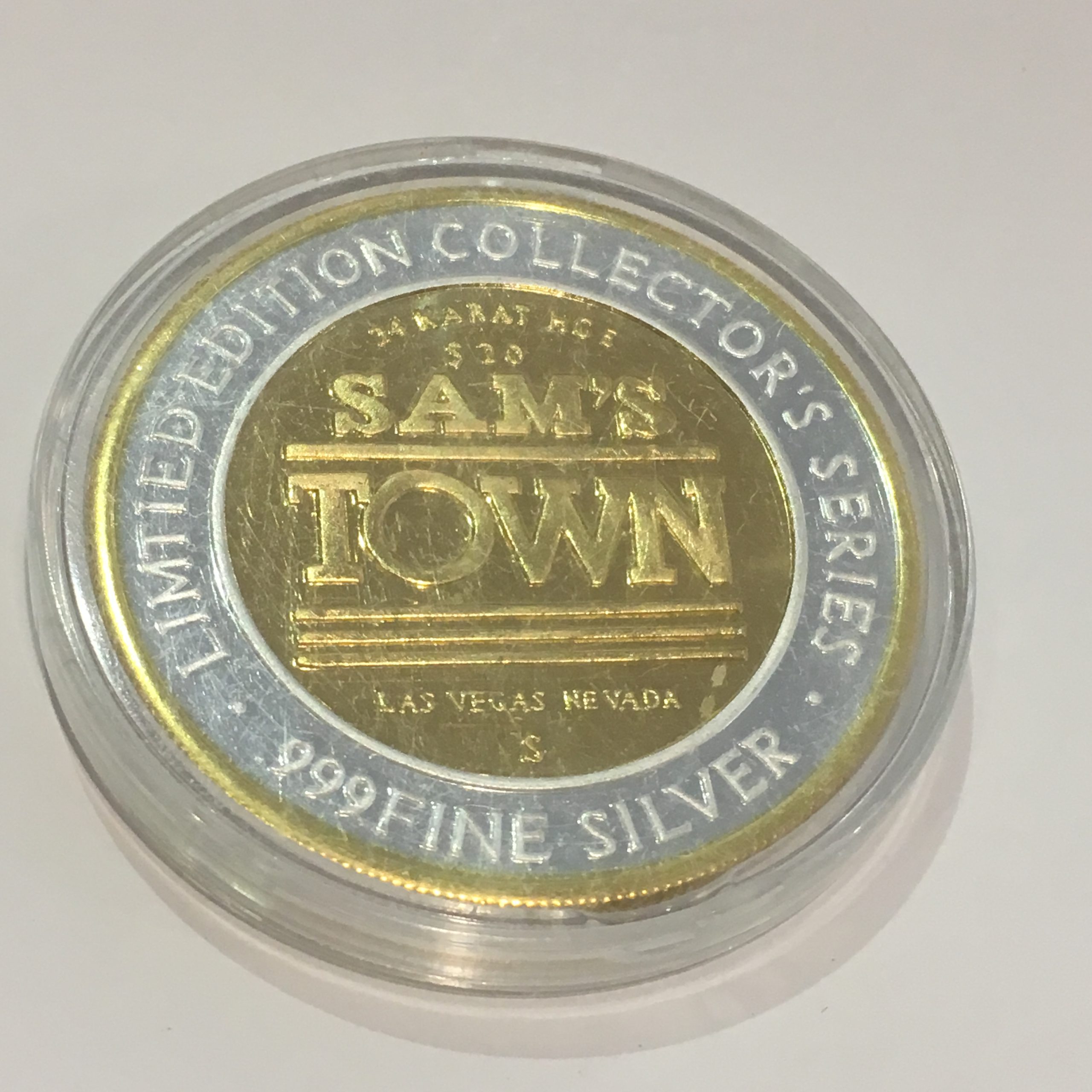 $20 Sam's Town Casino Token Silver 24k Gold Plated 40 grams