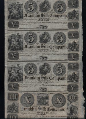 Franklin Silk Company Uncut Sheet $5 & X Four Unc Rare US Notes
