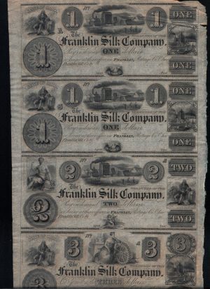 Franklin Silk Company Uncut Sheet $1 $1 $2 $3 Four Unc Rare US Notes