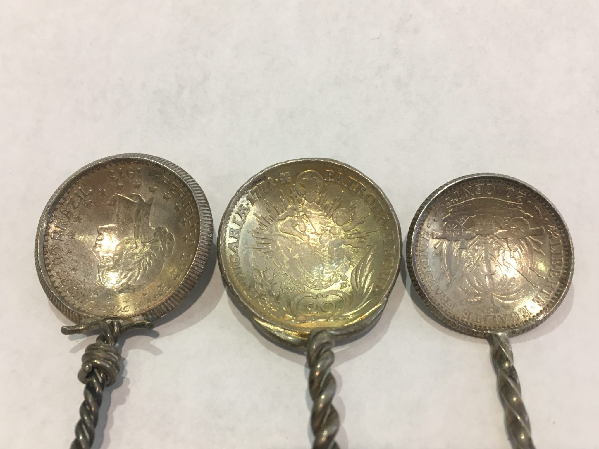 Lot of (3) Mexican Silver Coin Spoons Early 20th Century Reis - Image 2