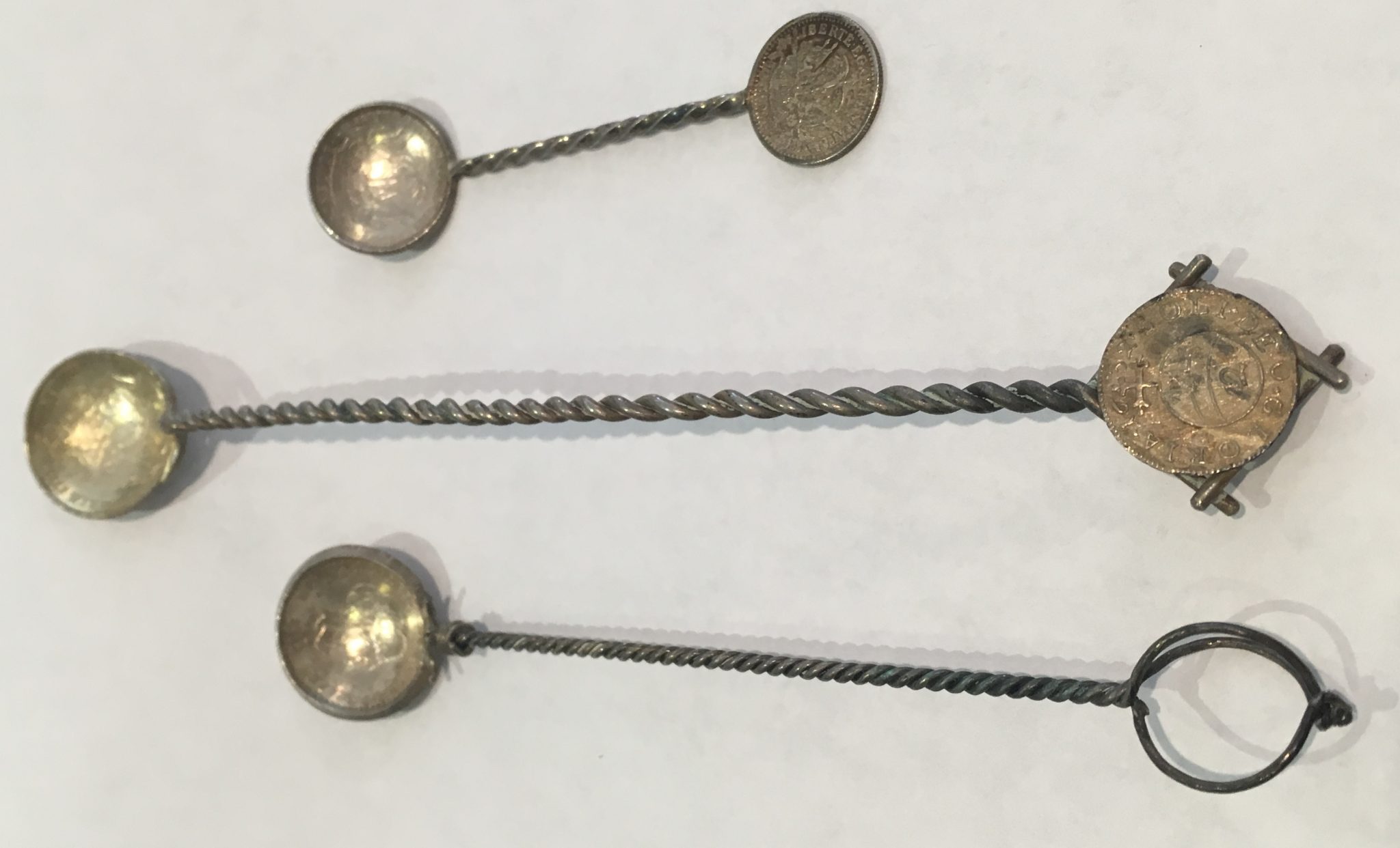 Lot of (3) Mexican Silver Coin Spoons Early 20th Century Reis
