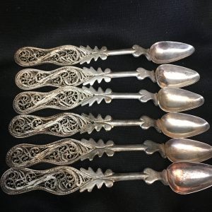 Set of (6) .800 Silver Filigree Demitasse Spoons Early 20th Century