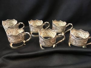 Set of (6) Silver Filigree Demitasse Cup Holders .800 Fine Early 20th Century