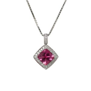 Pink Tourmaline Diamond Necklace in 18K Yellow Gold