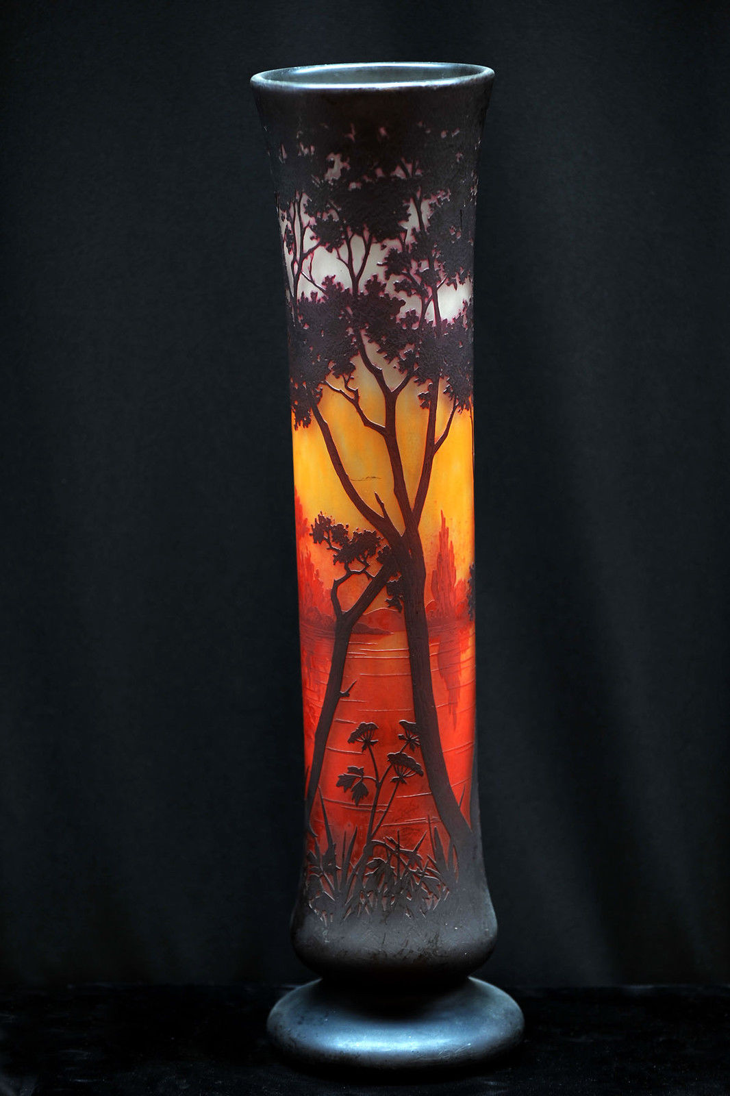 Daum Nancy Cameo Glass Footed Scenic Vase - Tangible Investments