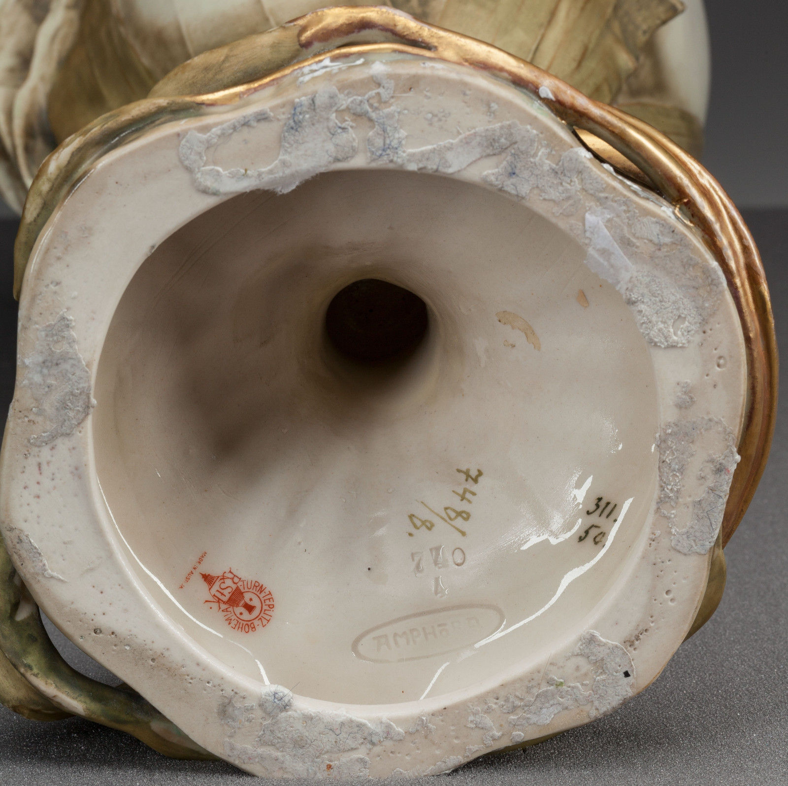 Art Nouveau Amphora Vase Bohemian Style Gold Gilt Painted Figural Flowers Lady - Image 5