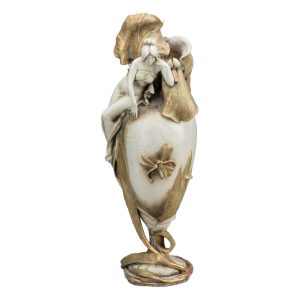 Art Nouveau Amphora Vase Bohemian Style Gold Gilt Painted Figural Flowers Lady