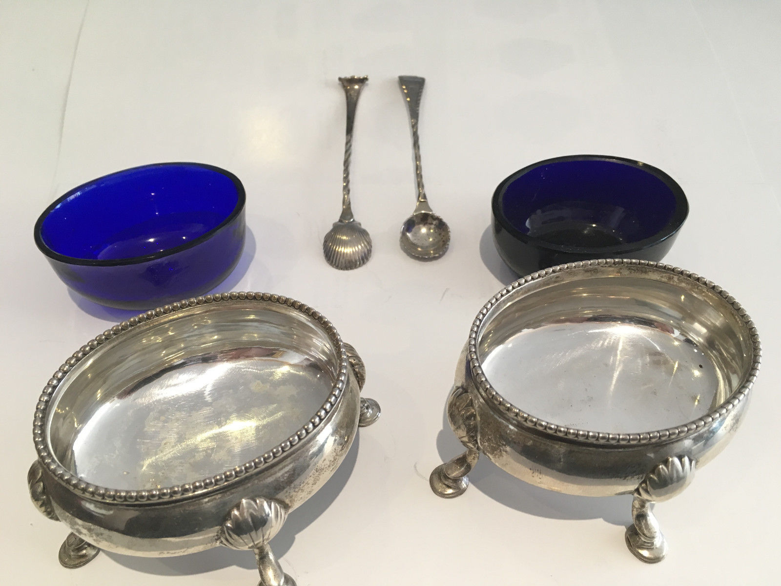 Set of 2 George III Silver Salt Cellars with Spoons Circa 1777 - 1781 - Image 2