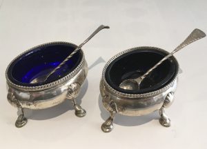 Set of 2 George III Silver Salt Cellars with Spoons Circa 1777 - 1781