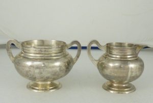Art Deco Style CHF Sterling Silver Cream and Sugar Bowl Circa 1920