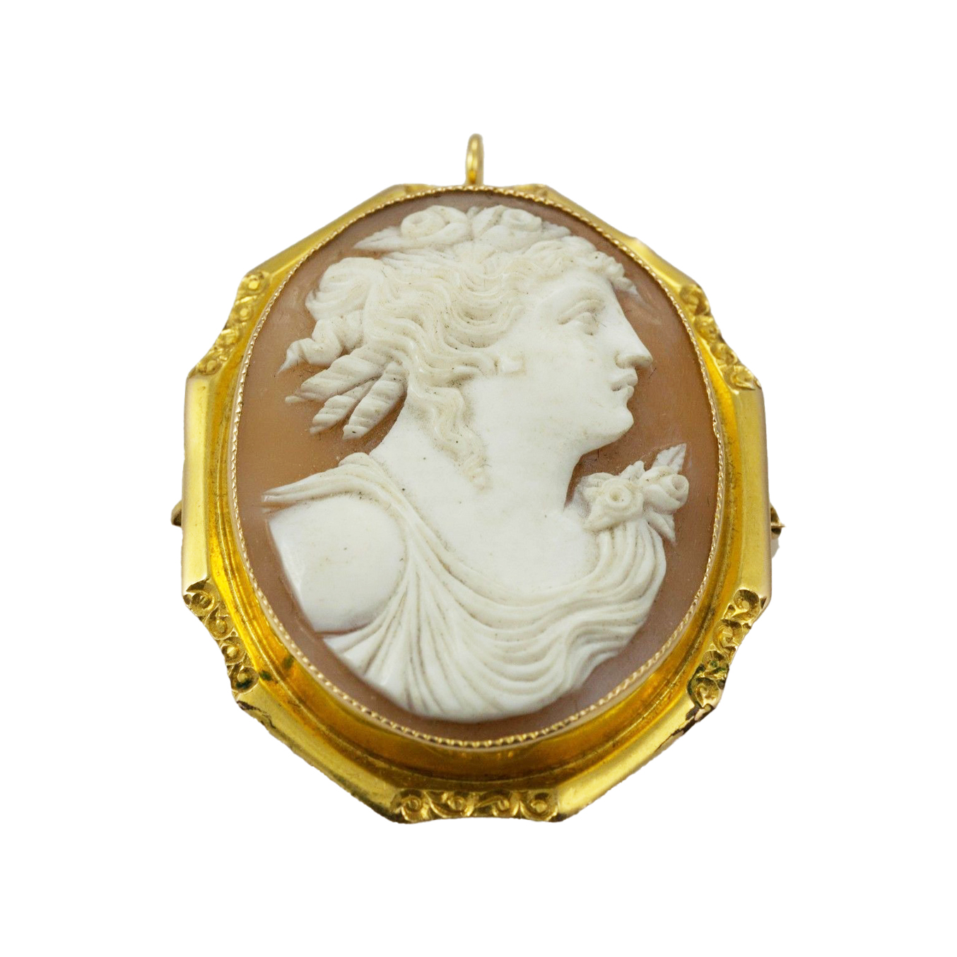 18K Yellow Gold Cameo Brooch or Pendant - Image 5