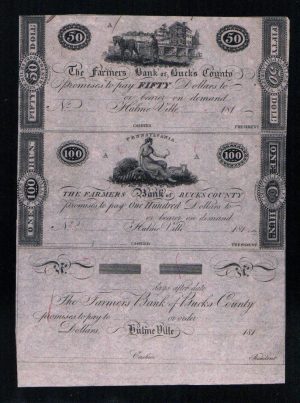 Uncut Sheet of 1814 Farmers Bank of Buck's County Dollars &  Check