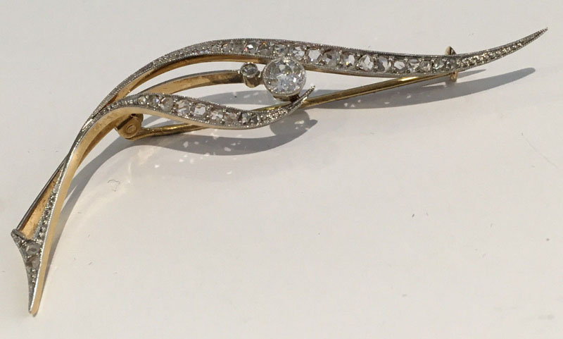 18k Yellow and White Gold Art Deco 0.50ct Diamond Women's Brooch - Image 4