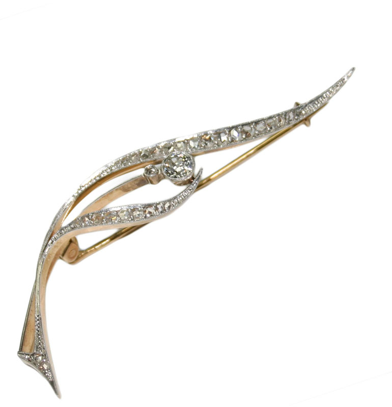 18k Yellow and White Gold Art Deco 0.50ct Diamond Women's Brooch