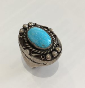 Large Sterling Silver Turquoise Ring - Size 11.5