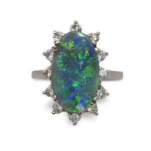 Australian Black Opal Diamond Ring