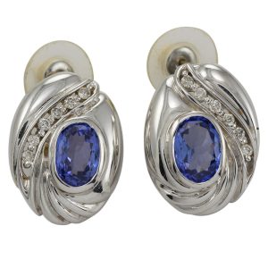 14K White Gold Tanzanite & Diamond Earrings