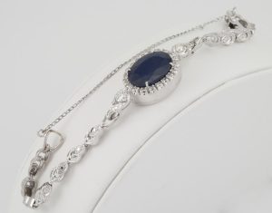 14k White Gold Art Deco 8.00ct Sapphire 0.75ct Diamond Bracelet, 6 inch